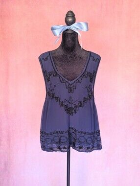 Free People Navy Beaded Tunic Top Artisan Boho